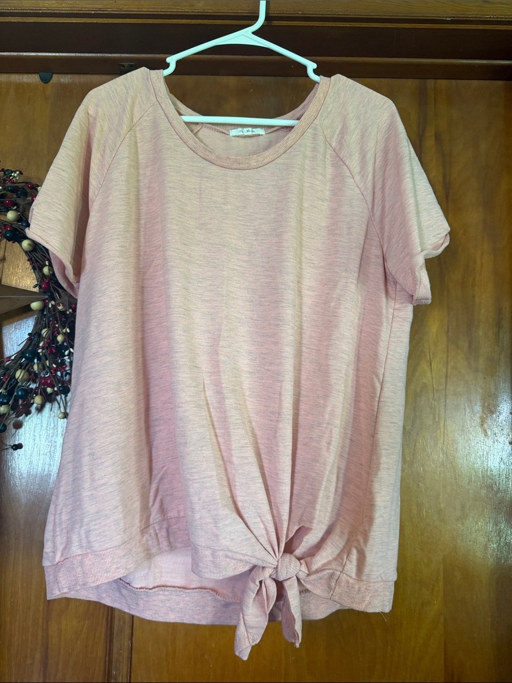 Maurices Light Pink Short Sleeve Tie-Front Tee
